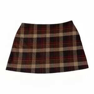 Uniqlo Skirt Womens Size 14 Red Brown Plaid Wool Blend Mini Skirt